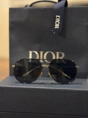 Dior Black and Gold Aviator Sunglasses
